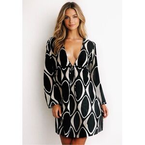 Echo Cotton Geometric Black and White Swimsuit Coverup Size Medium